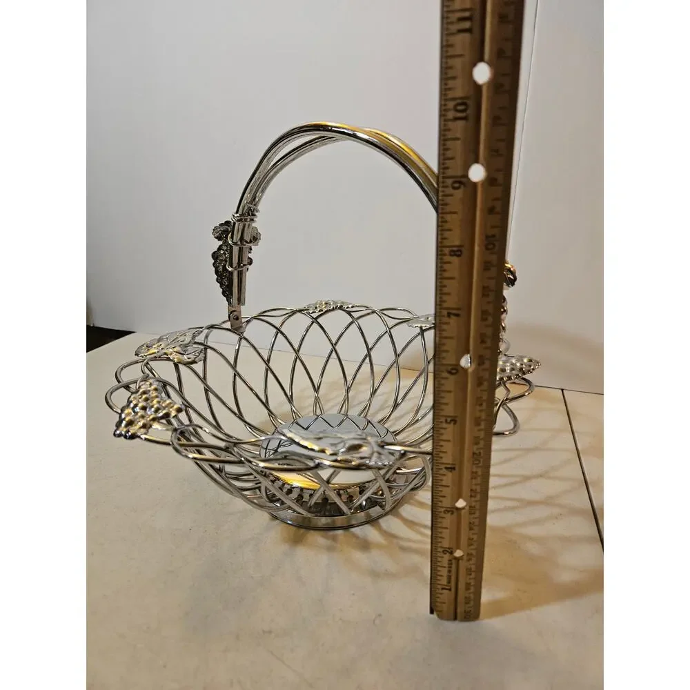 Decorative metal grape leaf design bread basket
